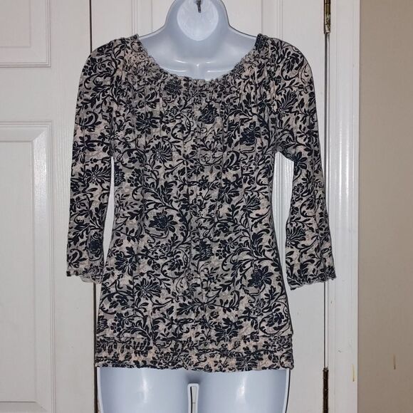 Lucky Brand navy and gray boho peasant  top Sz S - Picture 5 of 7